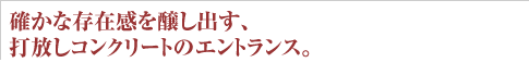 確かな存在感を醸し出す、打放しコンクリートのエントランス。
