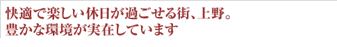 快適で楽しい休日が過ごせる街、上野。豊かな環境が実在しています